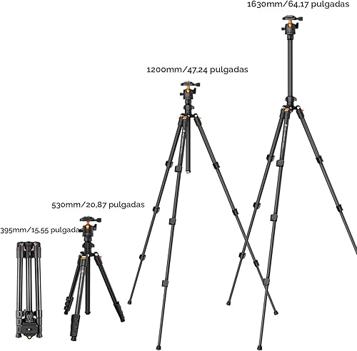 Miniatura 6 de K&F CONCEPT 64 pulgadas/163 cm Trípode de cámara, Trípode ligero de viaje al aire libre para DSLR con cabeza de bola de 360 grados, capacidad de