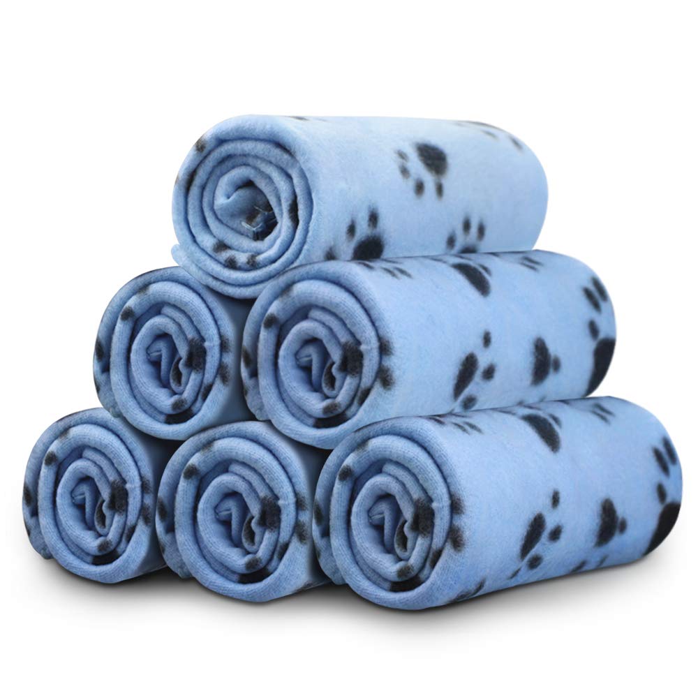 Comsmart Dog Blankets for Small Dogs, 6 Pack Puppy Blanket Cute Paw Print Pet Blanket for Dog, Puppy, Cat, Kitten, 24x28 inches, Blue