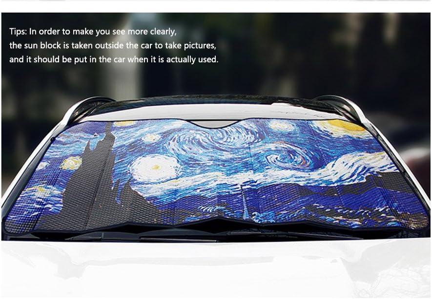 Auto Windshield Sun Shade by Sholer Car Front Window Sunshade-UV Protection and Keeps Your Vehicle Accessories Cool Heat-Universal Fit and Easy Folding Storage (Van Gogh Starry Sky)