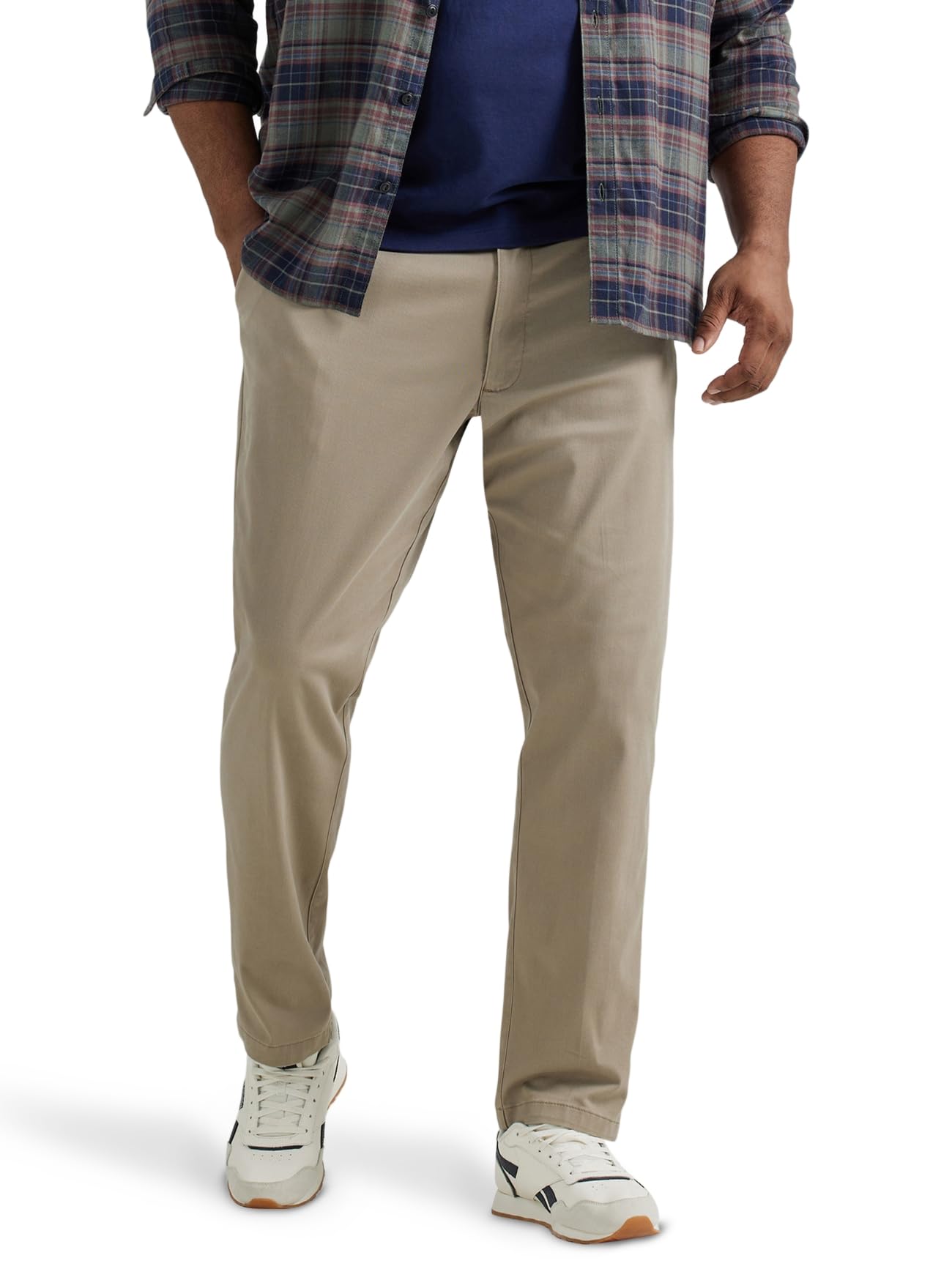Lee Men's Extreme Motion Flat Front Relaxed Taper Pant Casual, Khaki, 34W x 30L