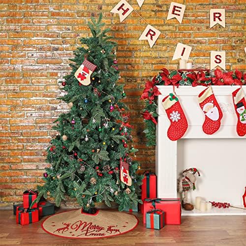 N&T NIETING Christmas Tree Skirt, 30 Inches Burlap Tree Skirts with Red and Black Plaid Printed Xmas Tree Mat for Merry Christmas Holiday Home Decoration