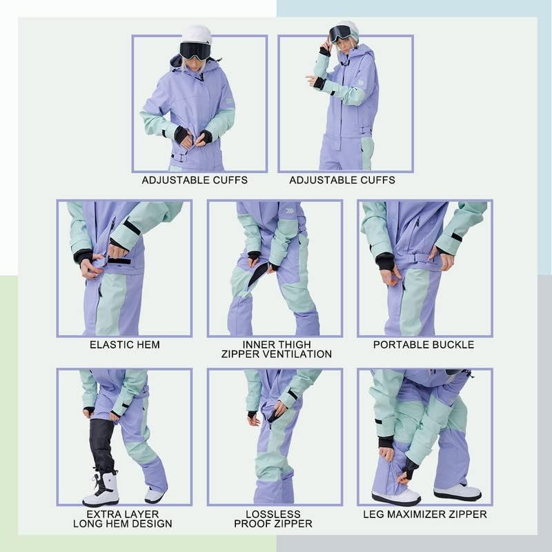 Miniatura 4 de Snowverb - Traje de nieve de una pieza para hombre y mujer, para snowboard, impermeable, para esquí, invierno, al aire libre, unisex, trajes de nieve