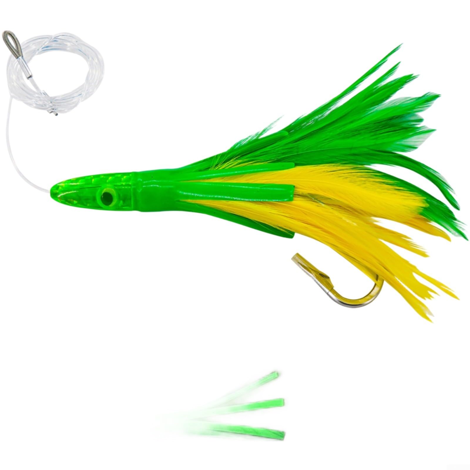 Piuma esca per pesca a traina da 16,5 cm, con gancio spinato per pesca in acqua salata GT trota in acque profonde