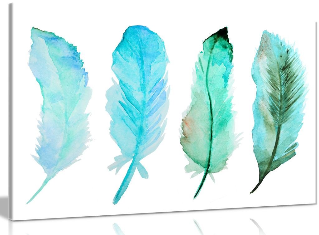 Panther Print Teal Kitchen Wall Art Feathers Canvas Wall Art Picture Print (30X20in)