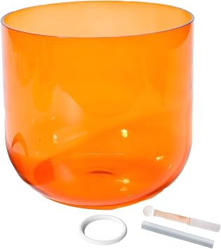 Alchemy Clear Cosmic Light Quartz Crystal Singing Bowl ,Natural Cosmic Light Sound Bowl, for Meditation, Prayer,Yoga, Stress Reduction ,OrangeB Note,6" 440hz