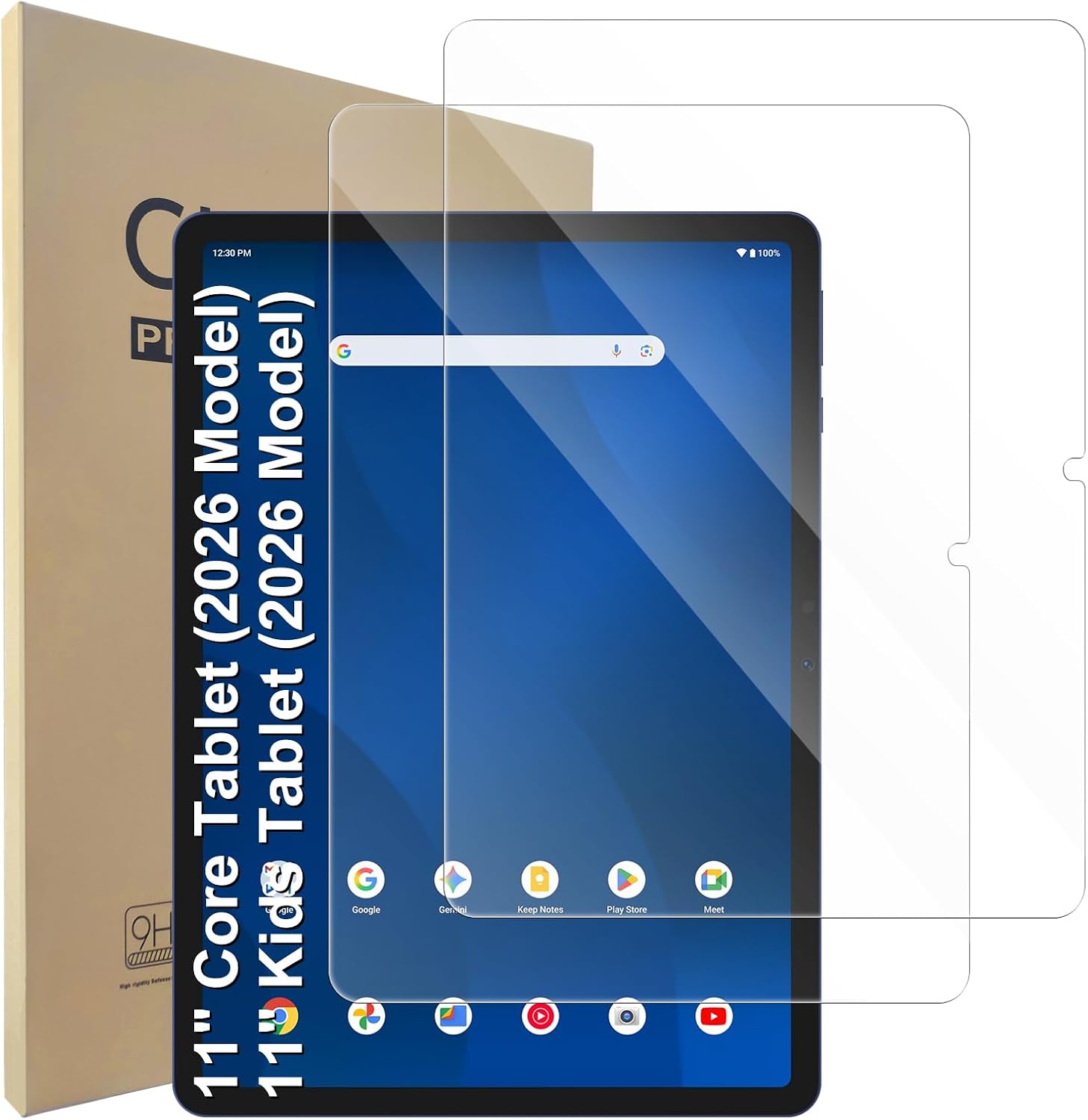 Hianjoo 2-Pack Screen Protector Compatible with Onn 11" Core Tablet (2026 Model) / Onn 11" Kids Tablet (2026 Model), Case Friendly Tempered Glass [HD Clarity] [9 Hardness] [Anti-Scratch] [Easy Installation]