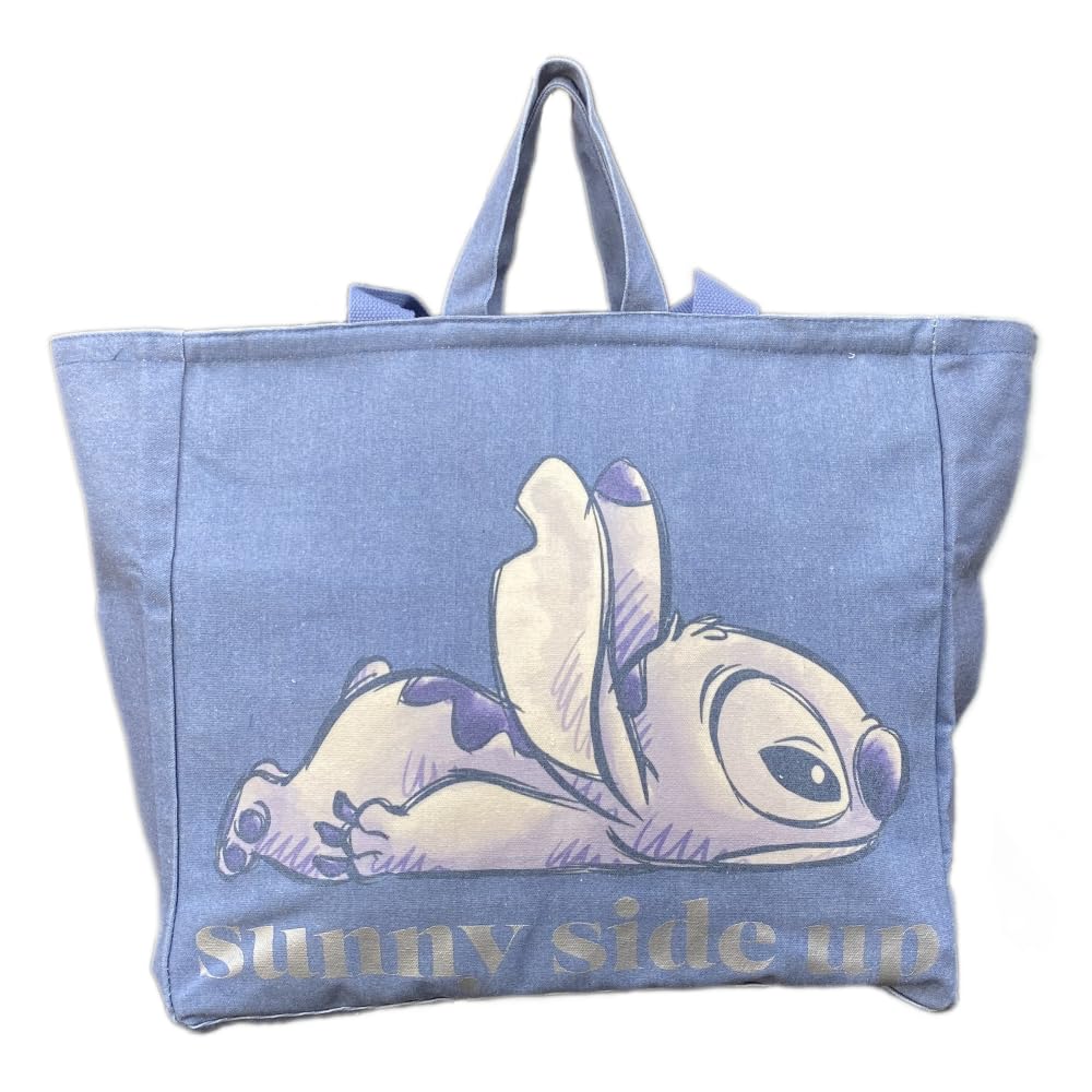 CARTOON Borsa con manici Disney Stitch borsa da spiaggia grande con chiusura zip shopper borsa a spalla effetto jeans