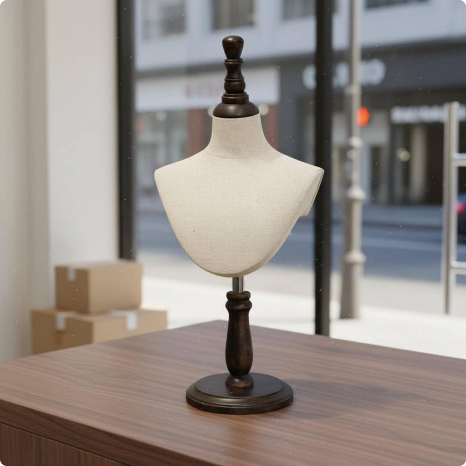TISHITA Maniquí Busto Expositor Collar Joyería Soporte Material FRP Lino Madera Base Estable para Merchandising Diario Adecuado para Boutiques Joyerías , Estampado Floral , Lino Estampado Floral