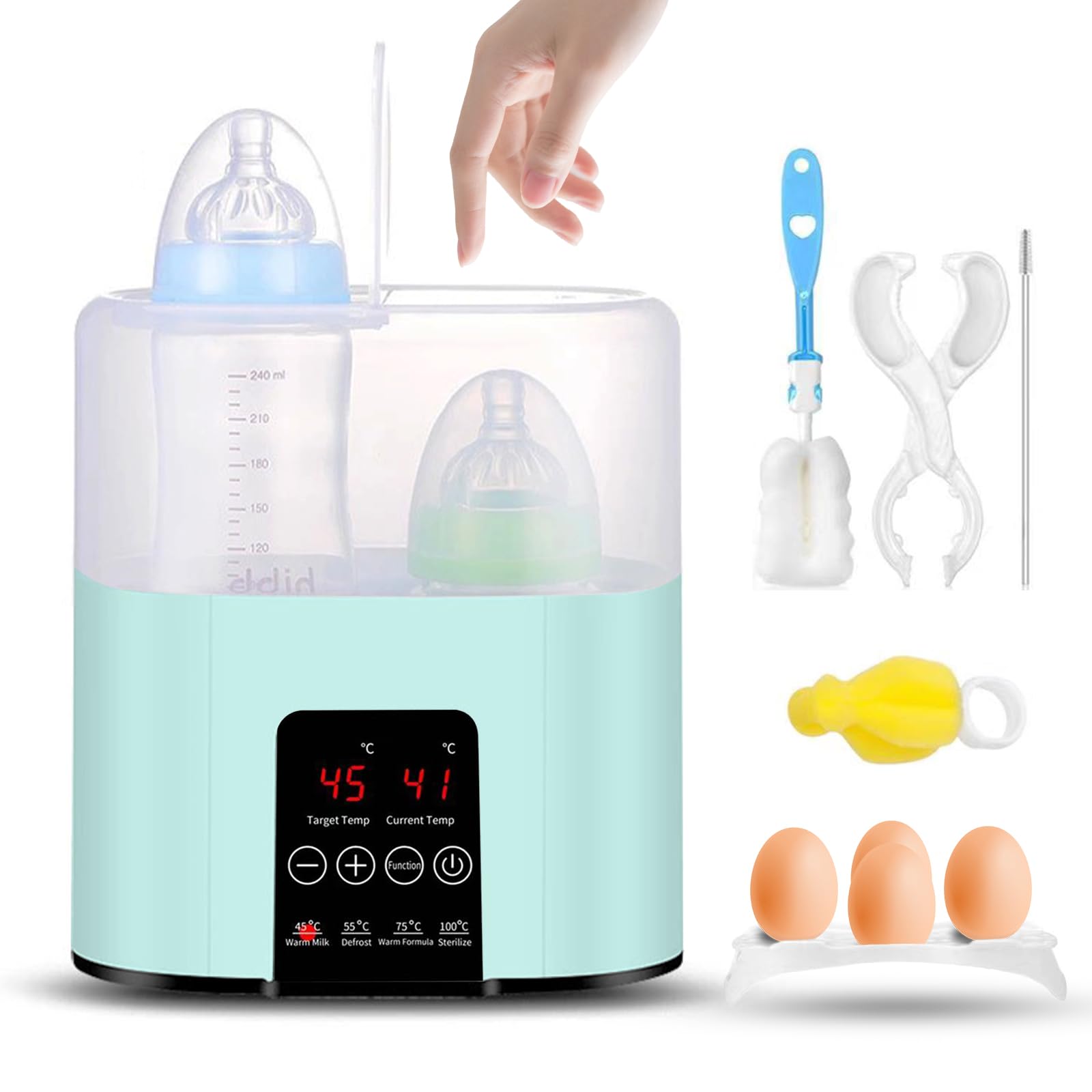 4-in-1 Flaschenwärmer, Sterilisator, Dampfgarer & LCD, BPA-frei | Milchwärmer für Muttermilch & Beikost, Doppelflaschen, Timer, Auftauen & Warmhalten – ideal für unterwegs & Nachtfütterung