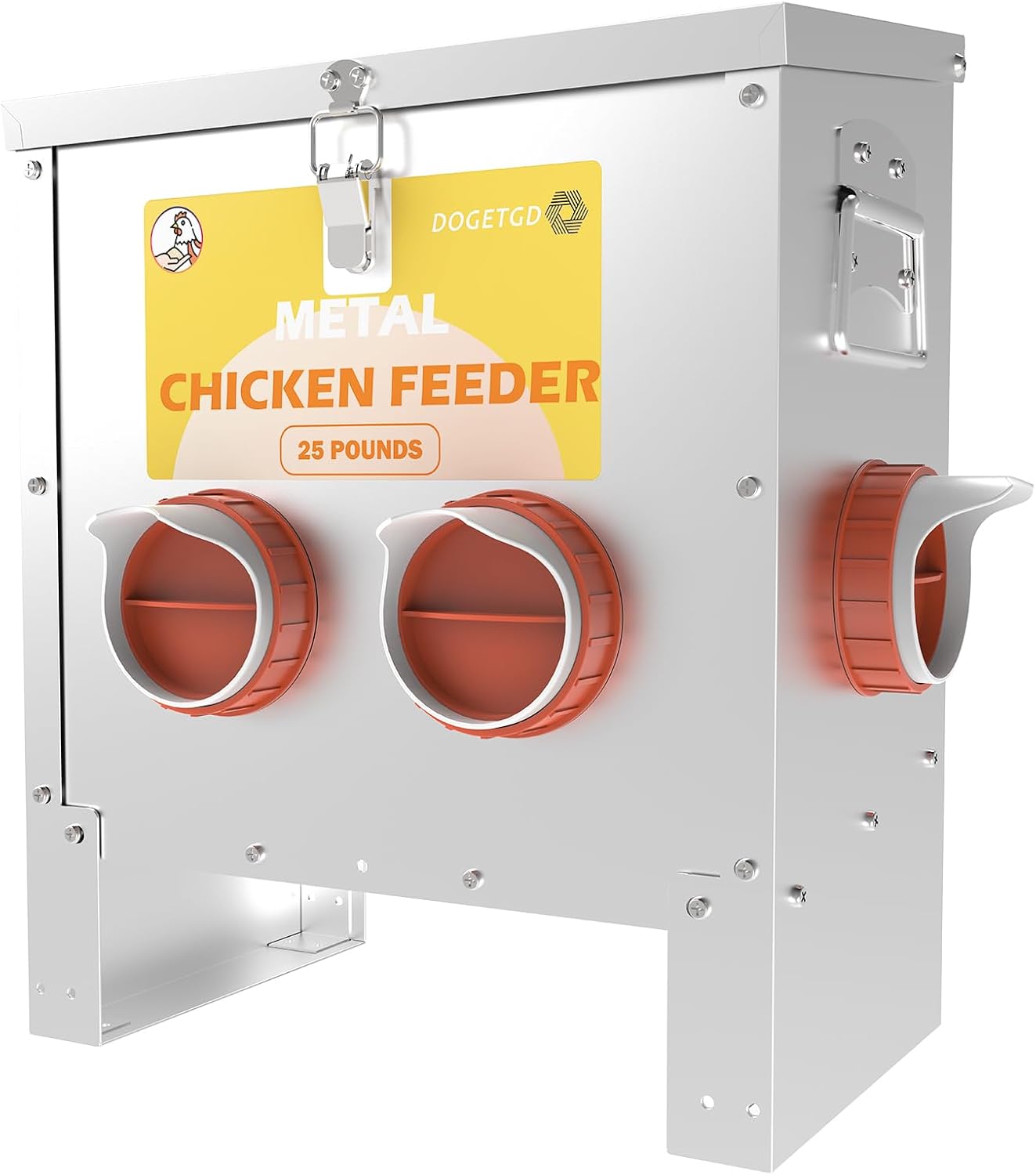 Automatic Chicken Feeder No Waste Metal Poultry Feeder Large Capacity 25lbs for Chickens, Geese, Ducks, Turkeys, Quails (4-Port)