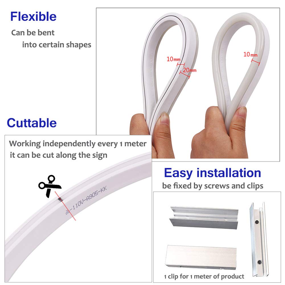 XUNATA Luz de Neón Tira de LED RGB de 220V con kit de Control de Panel Táctil y Remoto, Impermeable Flexible de 5050 LED Tira de neón- 5 Metros