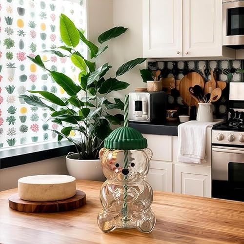 colonova Bear Cup 2025 New Teed Bear Straw Cup, Cute Bears Glass Cup with Straw, 20oz Reusable Glass Tumbler with Lid for Iced Coffee, Milk Tea, and Cocktails, Dishwasher Safe #2