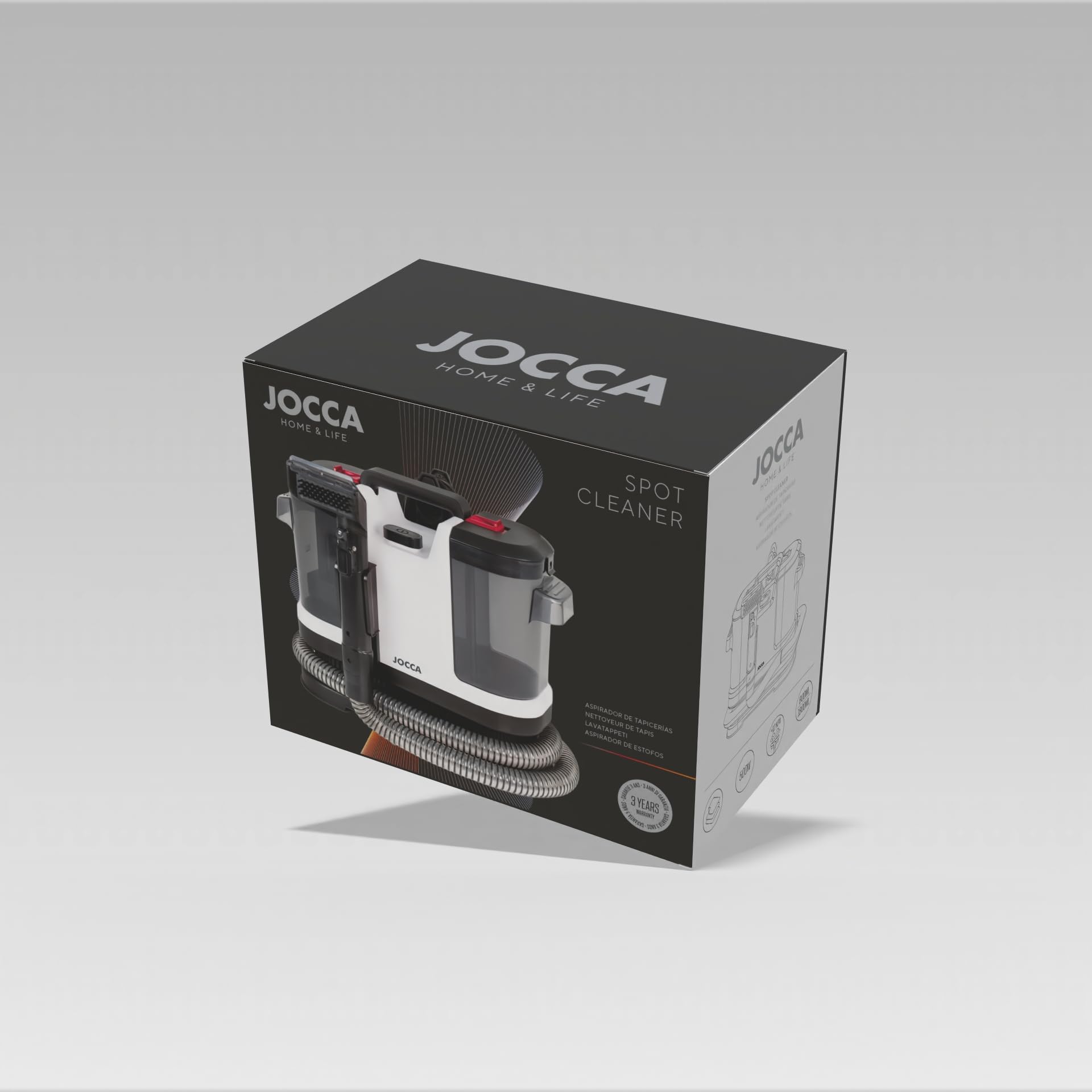 JOCCA - Aspirador de tapicerías con limpieza profunda por agua y vapor | Potente succión 12Kpa | Doble depósito 1800ml | Para sofás, alfombras, colchones | Compacto y ligero
