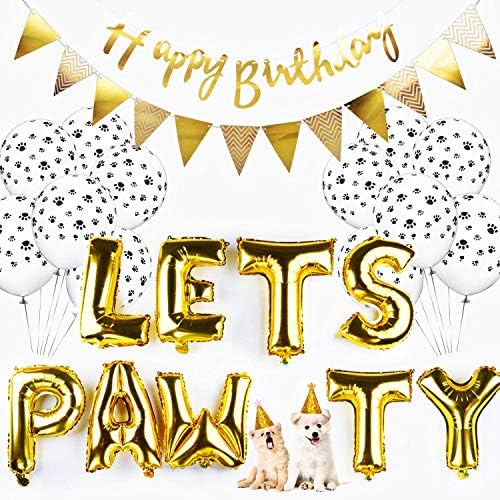 Legendog Dog Birthday Party Supplies Dog Paw Print Balloons Cat Birthday Hat Happy Birthday Banner Foil Balloons Lets Pawty Letters Balloons Decorations