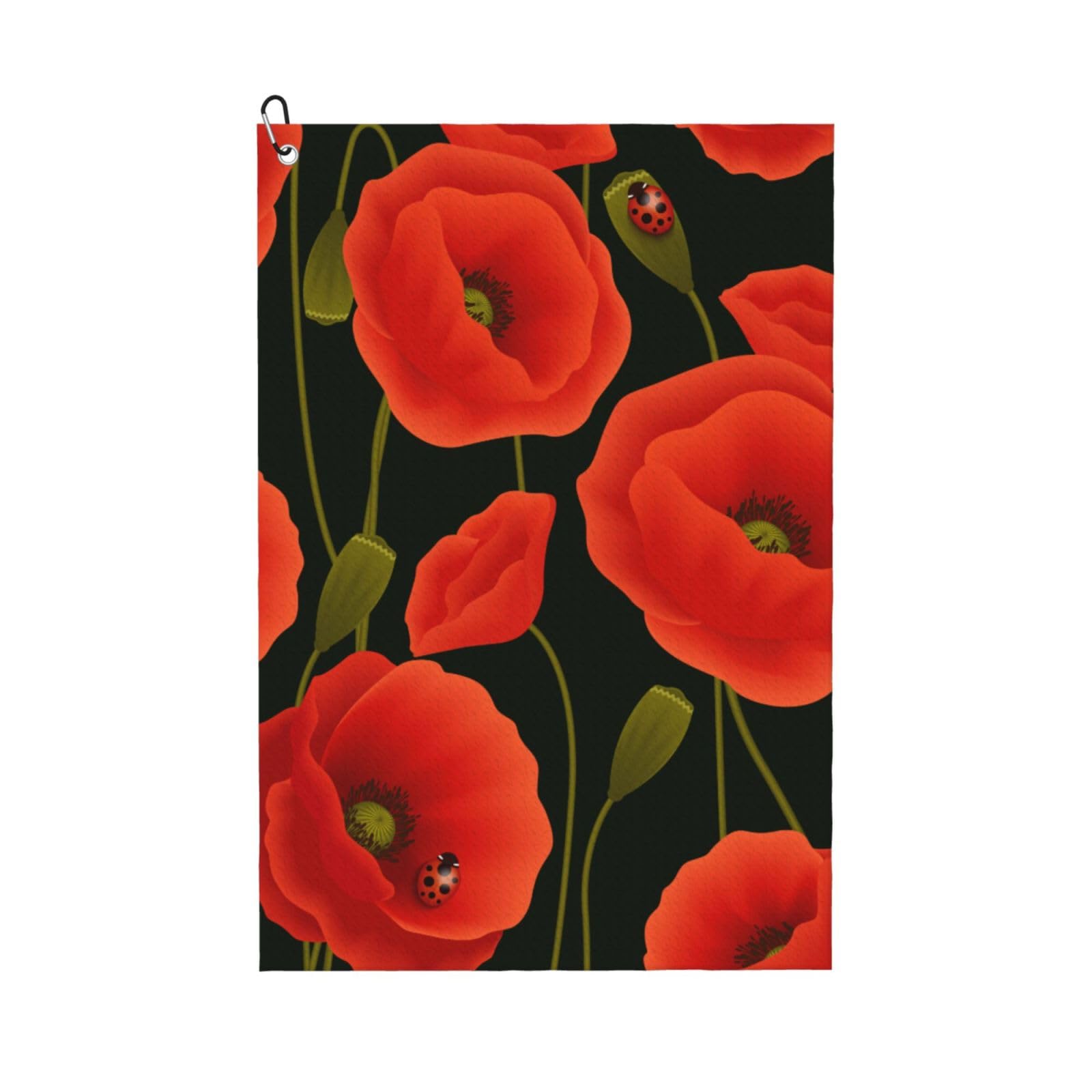 Hnnkloy Poppy Flowers, 16x24 in Portable Waffle Golf Towels with Carabiner Clip for Golf Bag