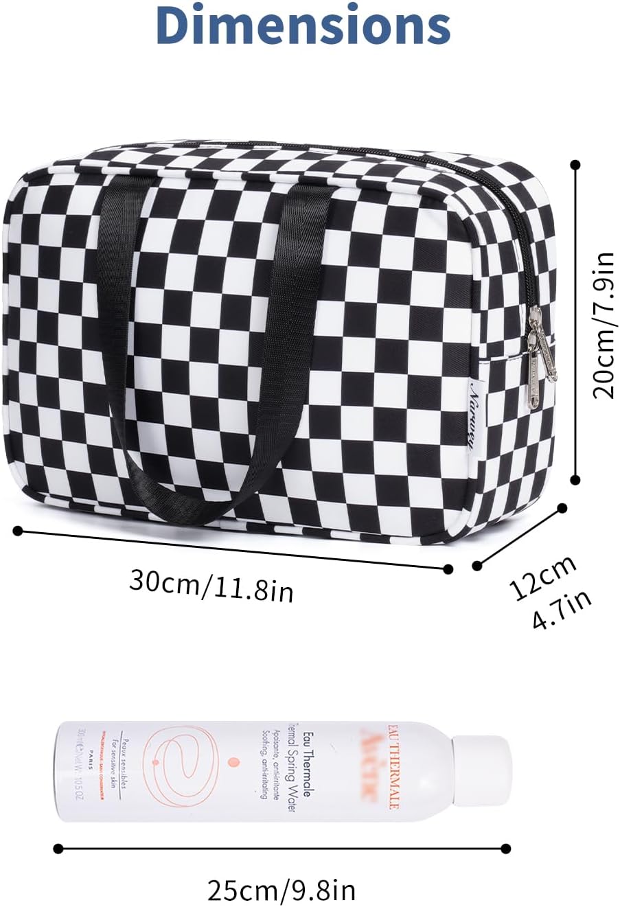 Narwey Large Toiletry Bag Women Cosmetic Bag Travel Makeup Bag Organizer Medicine Bag for Toiletries Essentials Accessories (Black Checkerboard, Large) - Image 4