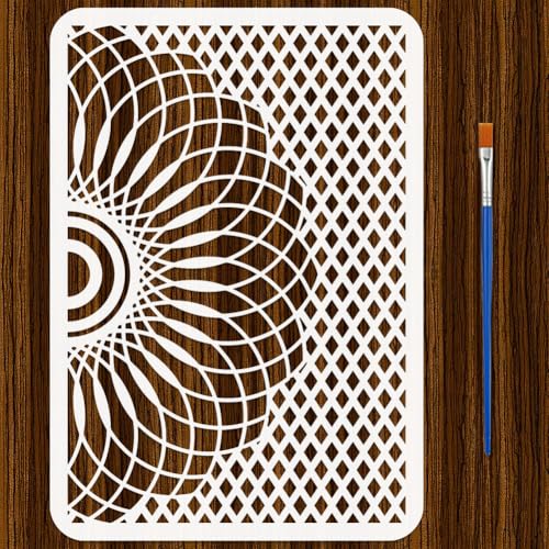 FINGERINSPIRE Spiral Matrix Stencil with Paint Brush 8.3x11.7inch Reusable Swirl Pattern Drawing Template Line Art Tempplate for Painting on Wood Wall Fabric Furniture DIY Home Decoration