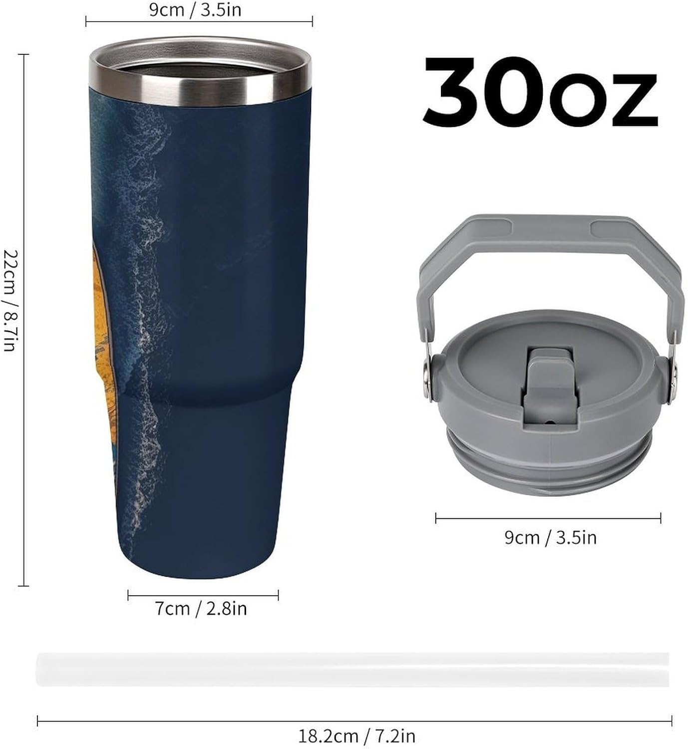 30oz Insulated Tumblers with Top Handle, Stainless Steel Surfboard Car Cup with Straw for Gift, Leak-Proof Double Wall Vacuum Travel Mug, Personalized Water Bottles White