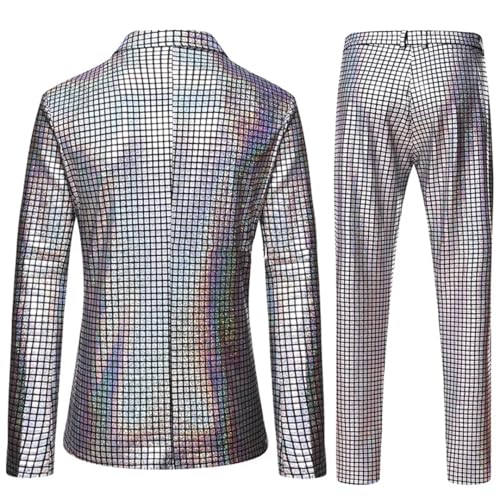 Mens Stage Prom Suits Plaid Sequin Jacket Pants 6