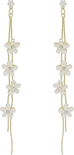 Aretes de gota de flor, aretes lineales, aretes colgantes de flores, aretes delicados, aretes florales, aretes largos de flores, regalo para ella