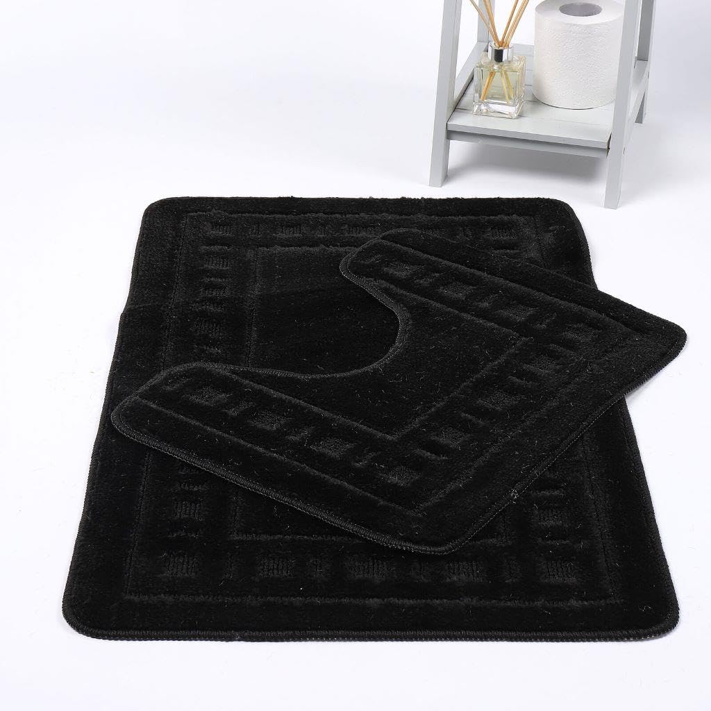 Kampala Hill Diem Bath Mat 2 Piece Set Non-Slip Pedestal and Bath Mat Toilet Bathroom Rug - Black