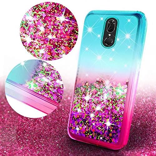 Galaxy Wireless Coolpad Legacy Case (Not Go Version) w/Tempered Glass Screen Protector Liquid Quicksand Glitter Cute Bling Sparkly Girls Women Phone Cases for Coolpad Legacy 6.4inch - Teal/Pink