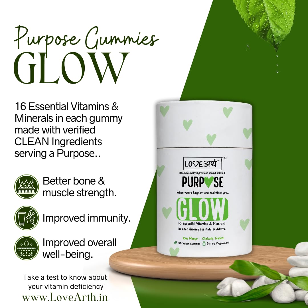 LoveArth GLOW Multivitamins for Kids & Adults - Essential Multivitamin Gummies for Energy, Immunity & Wellness - Sugar-Free & No Added Color - 30 Tastiest Raw Mango Gummies 1