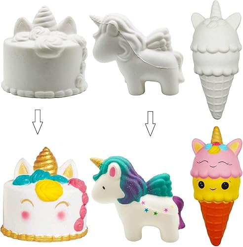 Miniatura 4 de Korilave Squishies - Kit de pintura de juguete para niñas manualidades de arte jumbo de levantamiento lento unicornio en blanco suministros de