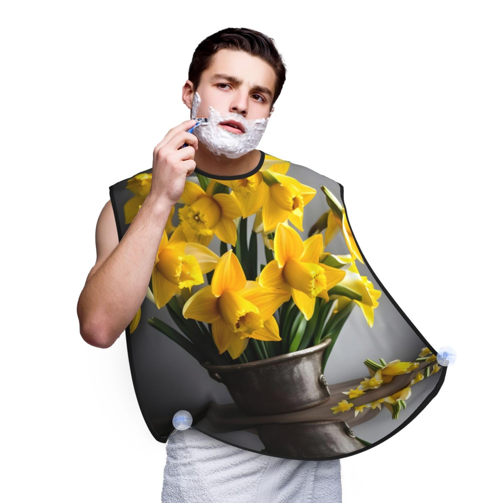 YQxwJL Bouquet Of Daffodils Print Beard Bib Apron, Shaving Apron For Dad, Men'S Hair Catcher For Shaving Best Gifts For Dad