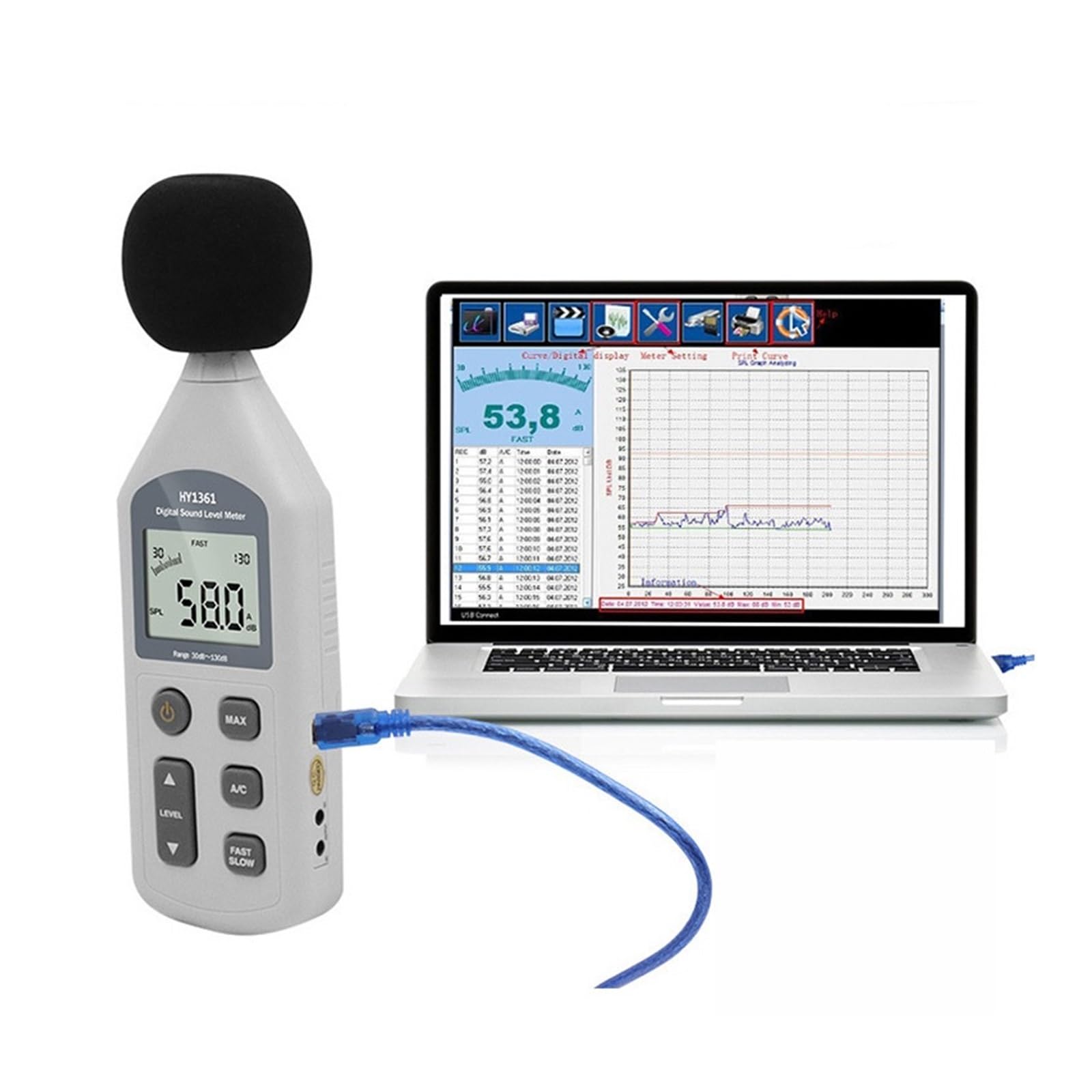Medidor De Nivel Sonido 30-130db Decibelios Medición Volumen Almacenamiento Datos USB PrecisióN Extremadamente Alta