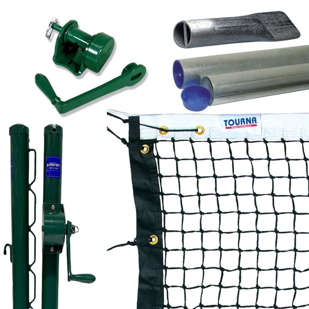 Tourna 3.5mm Deluxe Heavy-Duty Single Braid Tennis Net, Tapered – Optional Seasonal Court Maintenance Kit