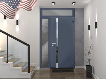 Front Exterior Prehung Steel Door/Cynex 6777 Grey/Stainless Inserts Single Modern Painted-W36 x H80-Left-hand Outswing