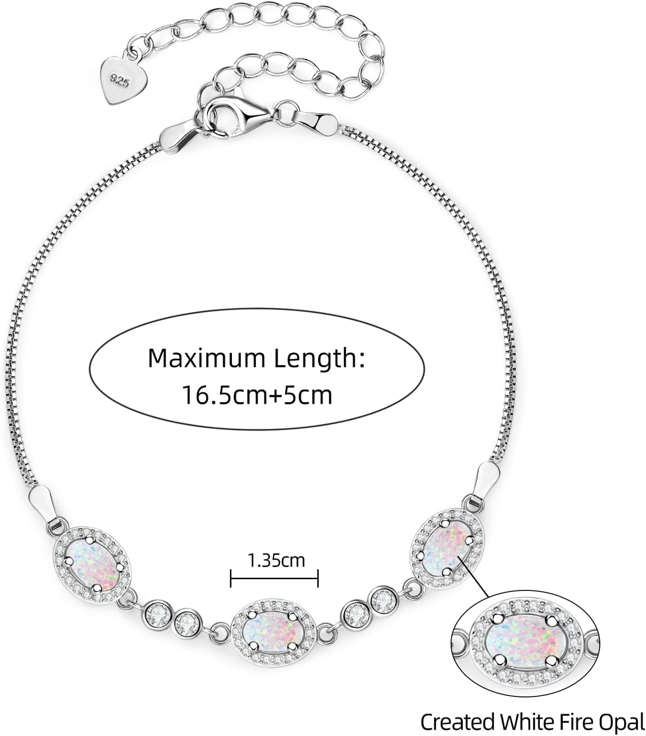 Sterling Silver Opal Bracelet for Women, Dainty Opal Link Bracelet October Birthstone Jewelry Gifts for Her Birthday Anniversary Christmas - Image 6