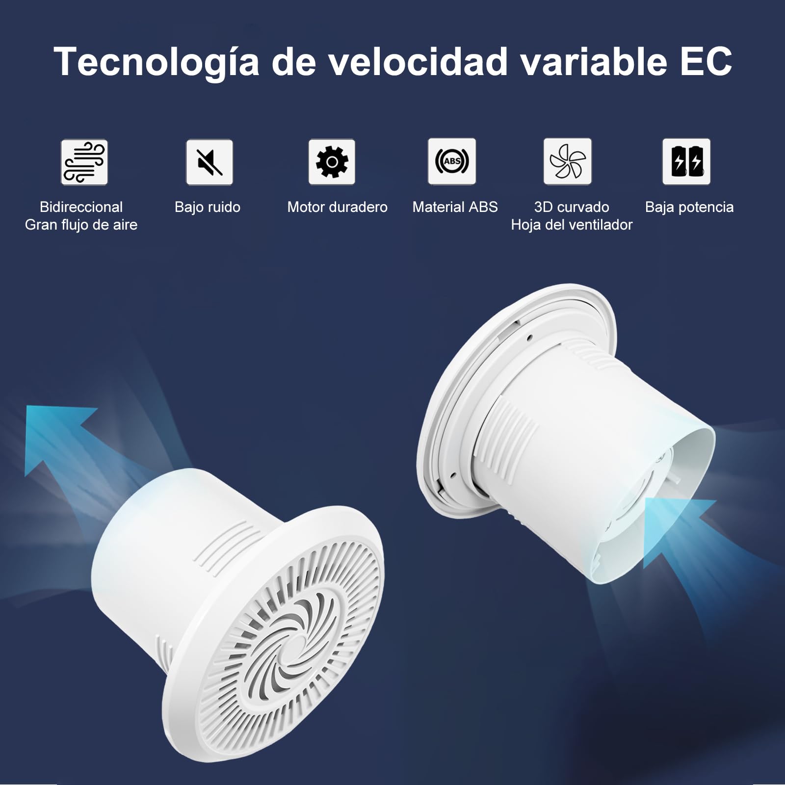 Ventilador de extracción 150mm 280m³/h 15W reversible de dos vías