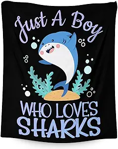 Shark Blanket Gifts - 50"x60" Cute Throw Blanket for Boys - Black Soft Fuzzy Blankets for Bed, Couch & Living Room