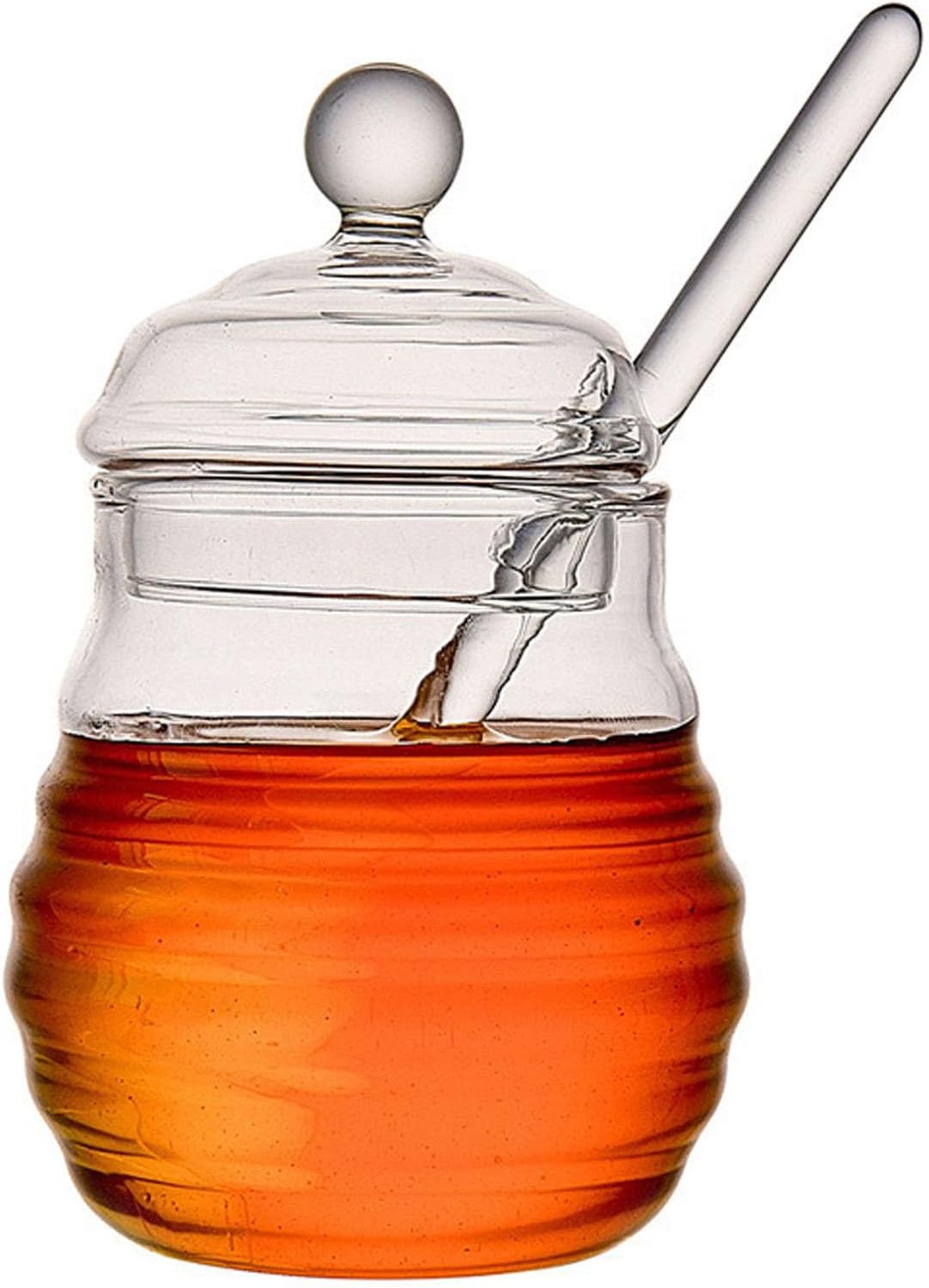 Glass JarGlass Beehive Honey Jars With Dipper And Lid Glass Honey Pot With Stick For Store Honey And Syrup-transparent-10 * 13.5,Transparent