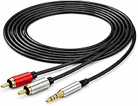 Cabo Auxiliar Áudio Estéreo 3.5mm para 2 RCA, Bertô, Blindado, Conector Banhado a Ouro, 5m, Preto