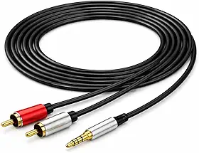 Cabo Auxiliar Áudio Estéreo 3.5mm para 2 RCA, Bertô, Blindado, Conector Banhado a Ouro, 5m, Preto