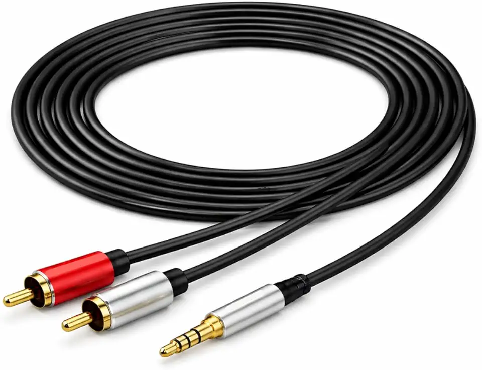 Cabo Auxiliar Áudio Estéreo 3.5mm para 2 RCA, Bertô, Blindado, Conector Banhado a Ouro, 5m, Preto