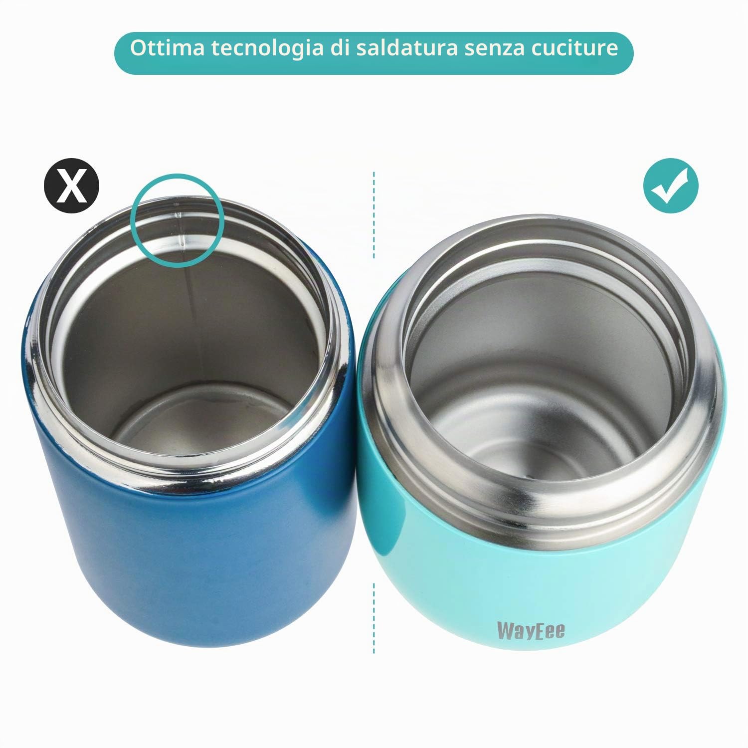 WayEee Contenitore Termico per Alimenti, Thermos per Alimenti sottovuoto di Acciaio Inossidabile 450ml con Un Cucchiaio Pieghevole per Zuppa, Porridge, Riso, Frutta