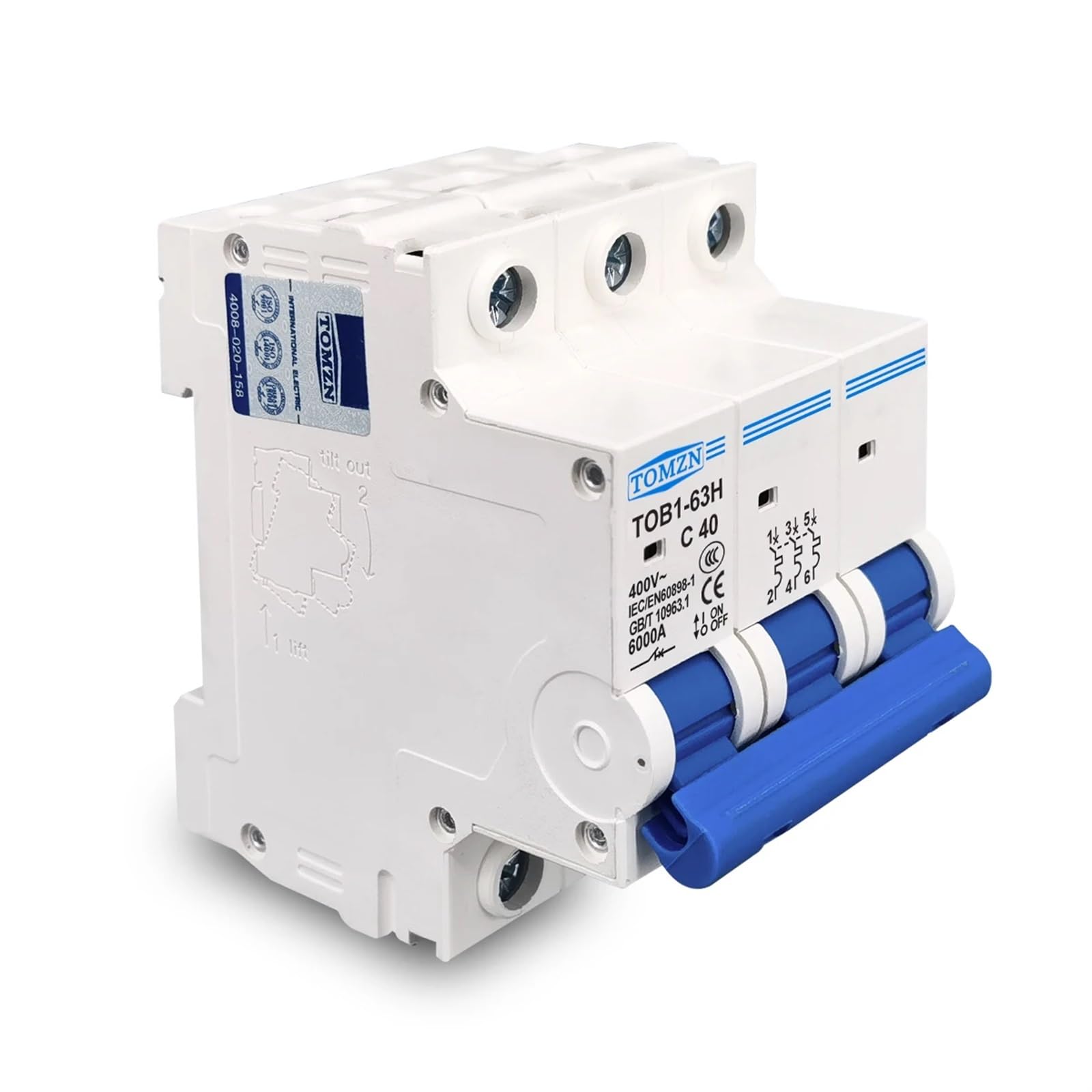 Disjoncteur 3P AC MCB TOB1-63 courbe C disjoncteur magnétothermique triphasé 400V