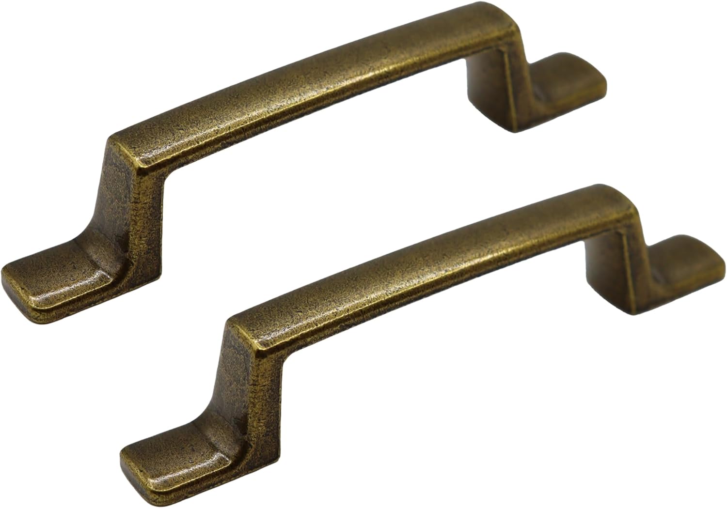 4 Pack Antique Brass Rectangular Cabinet Handles, 3 Inch Hole Centers, Vintage Drawer Pulls for Dresser, Wardrobe, and Cupboard Furniture