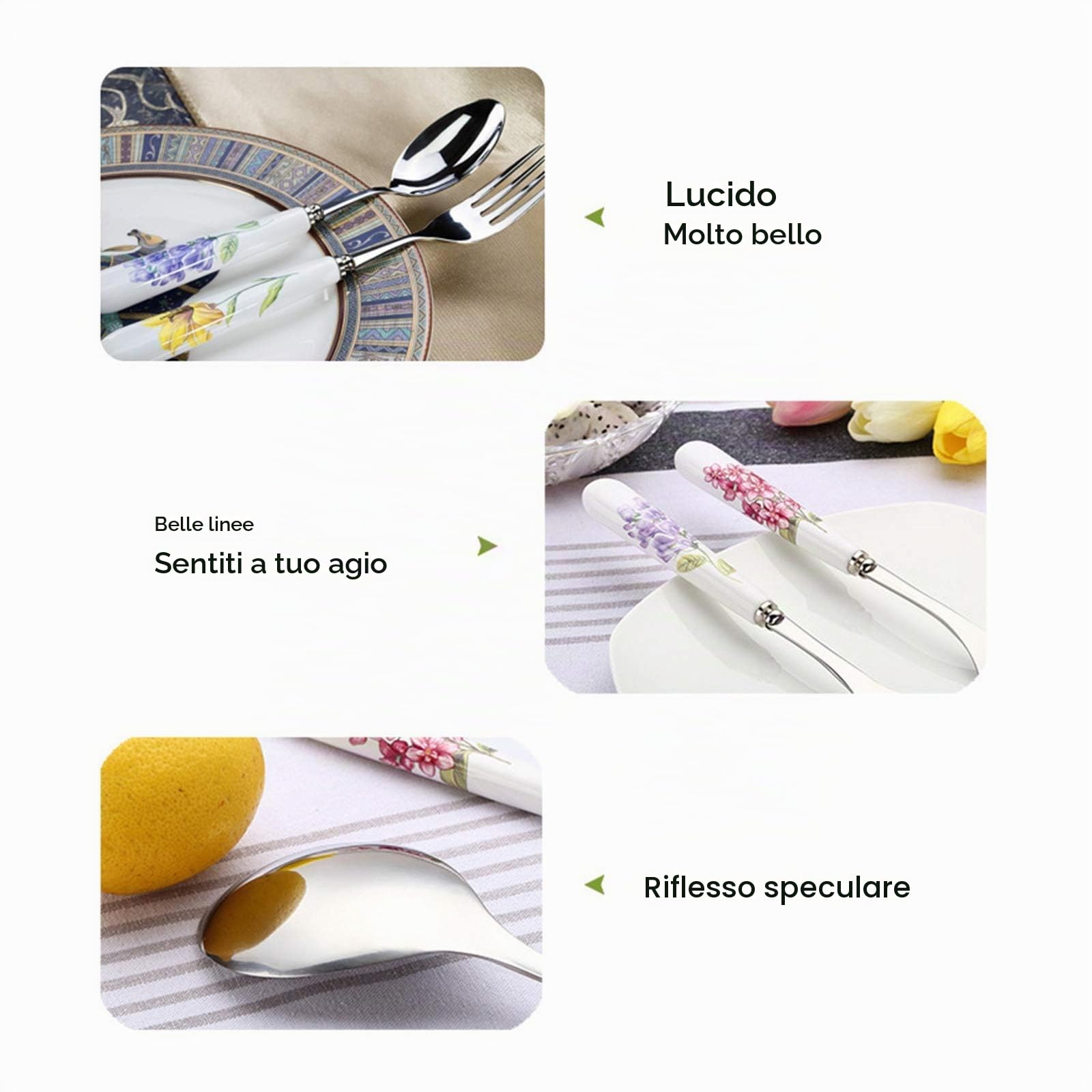 Set di posate in acciaio inox da 24 pezzi con manici in ceramica | adatto per matrimoni, Natale, compleanni
