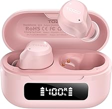 TOZO NC9 In-Ear Headphones Wireless Bluetooth 5.3 with Hybrid Active Noise Cancelling, 6 Microphones for Clear Calls, App Control, 60 Hours Battery, IPX8 Waterproof, LED Display, Deep Bass - Pink