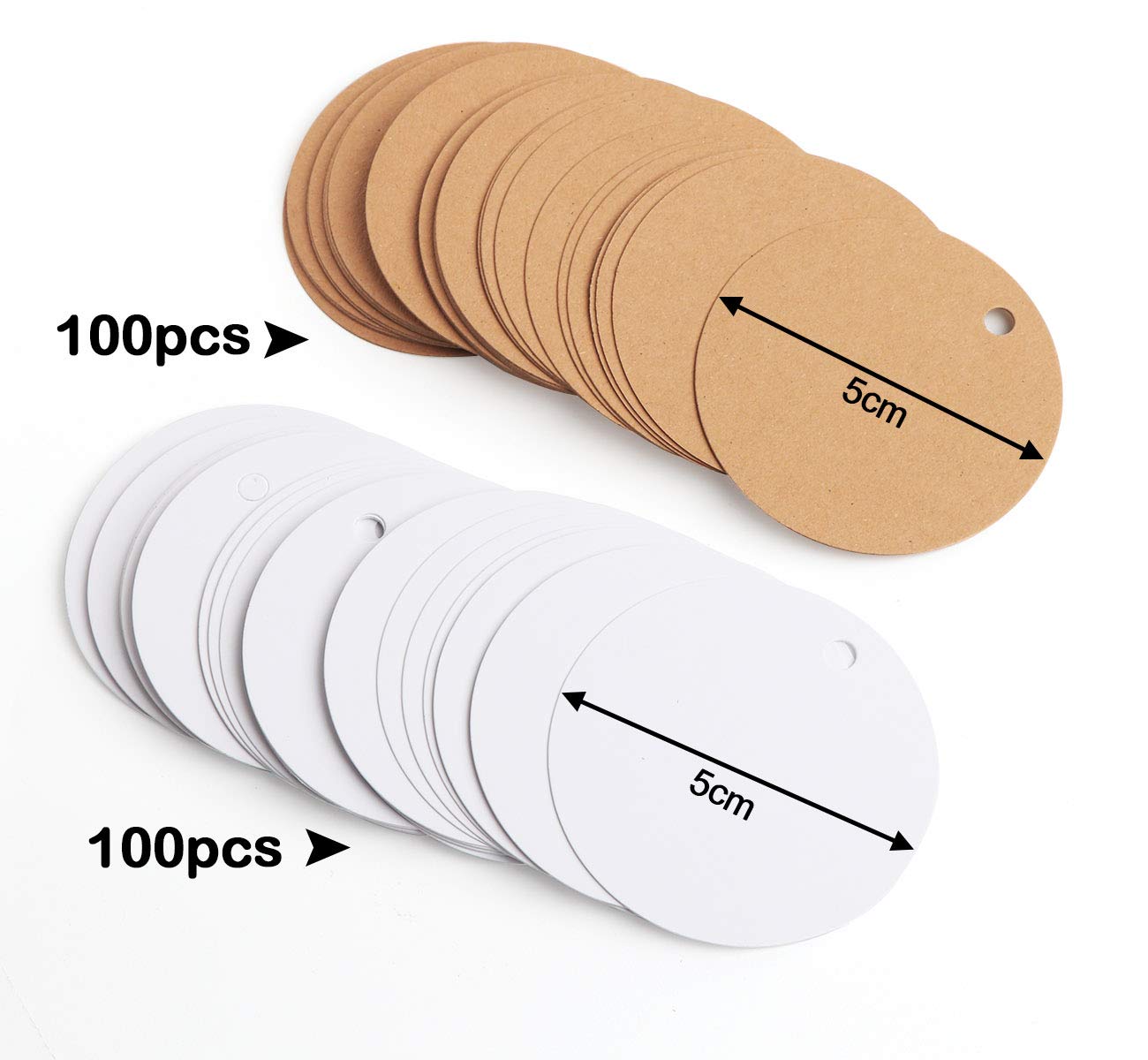 PH PandaHall 200 Etichette Regalo Di Ringraziamento In Carta Kraft E Bianca Con Spago Di Iuta, Diametro 3 Cm, Per Matrimoni E Feste - 4