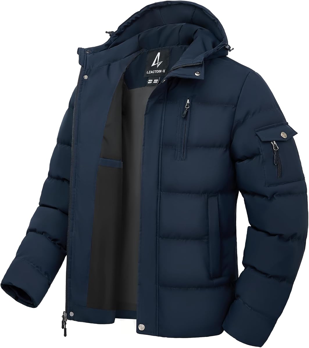Mens Winter Coat Hooded Waterproof Insulated Puffer Jacket Thicken Puffy Warm Down Windbreaker Parka