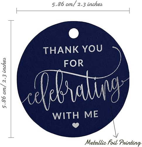 Miniatura 6 de Etiqueta de papel de aluminio de plata real con texto en inglés "Thankyou for Celebrating with Me", 100 unidades