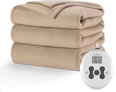 Sunbeam Royal Ultra Fleece Heated Electric Blanket Twin Size, 84" x 62", 12 Heat Settings, 12-Hour Selectable Auto Shut-Off, Fast Heating, Machine Washable, Warm and Cozy, Mushroom