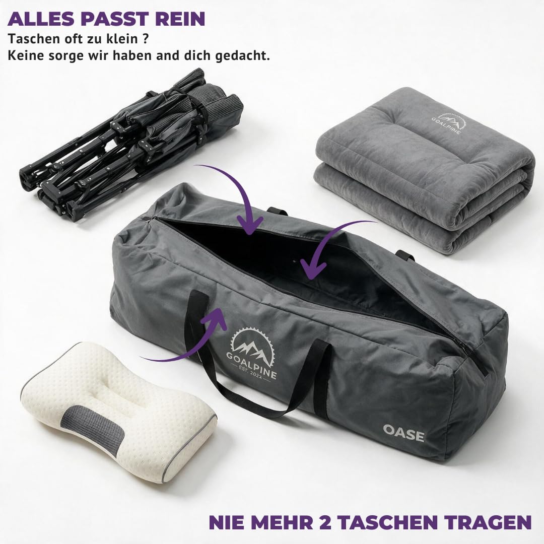 GOALPINE® OASE | Feldbett Groß mit Matratze [Wildtierleder Imitat] & Kissen | für Camping | klappbar | Campingbett XXL | als Gästebett und im Garten nutzbar | 1 Person bis zu 200 kg | extra breit