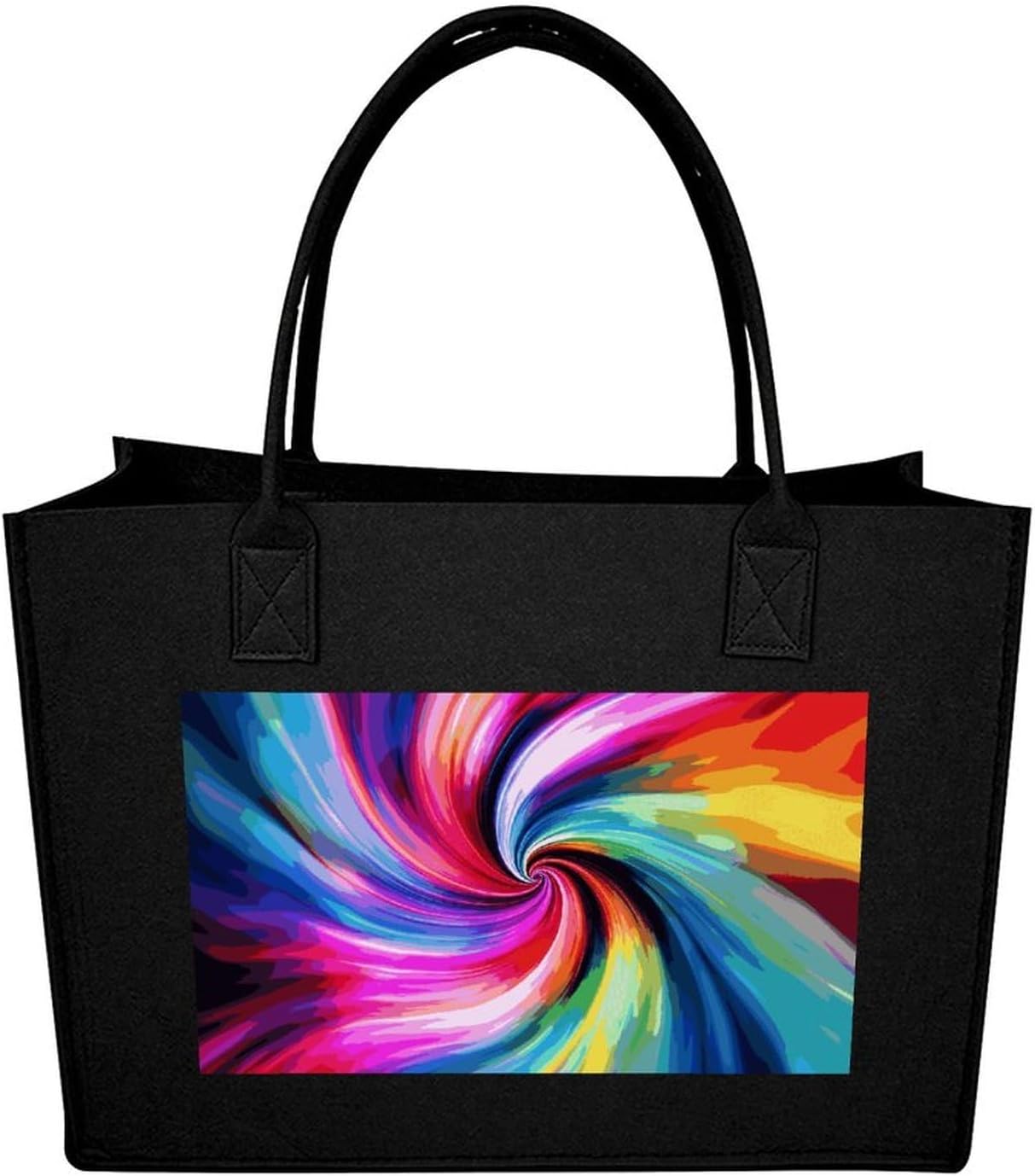 Colorful Tie Dye Tote Bag for Unisex, Large Felt Shopping Bag with Handles, Handbag, Reusable Gift Bag